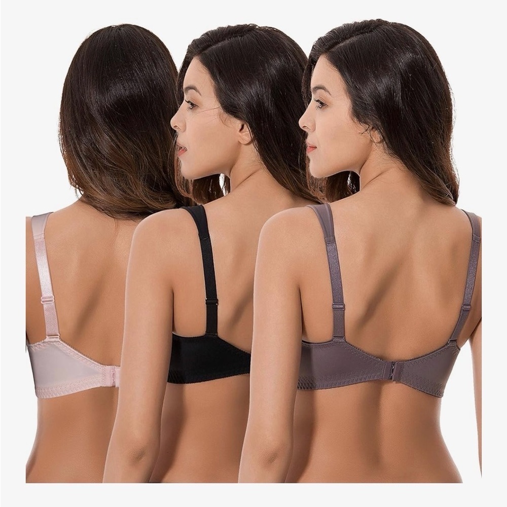 🆕 Plus Size Unlined Minimizer Wirefree Bras with Embroidery Lace-3Pack - Picture 2 of 3